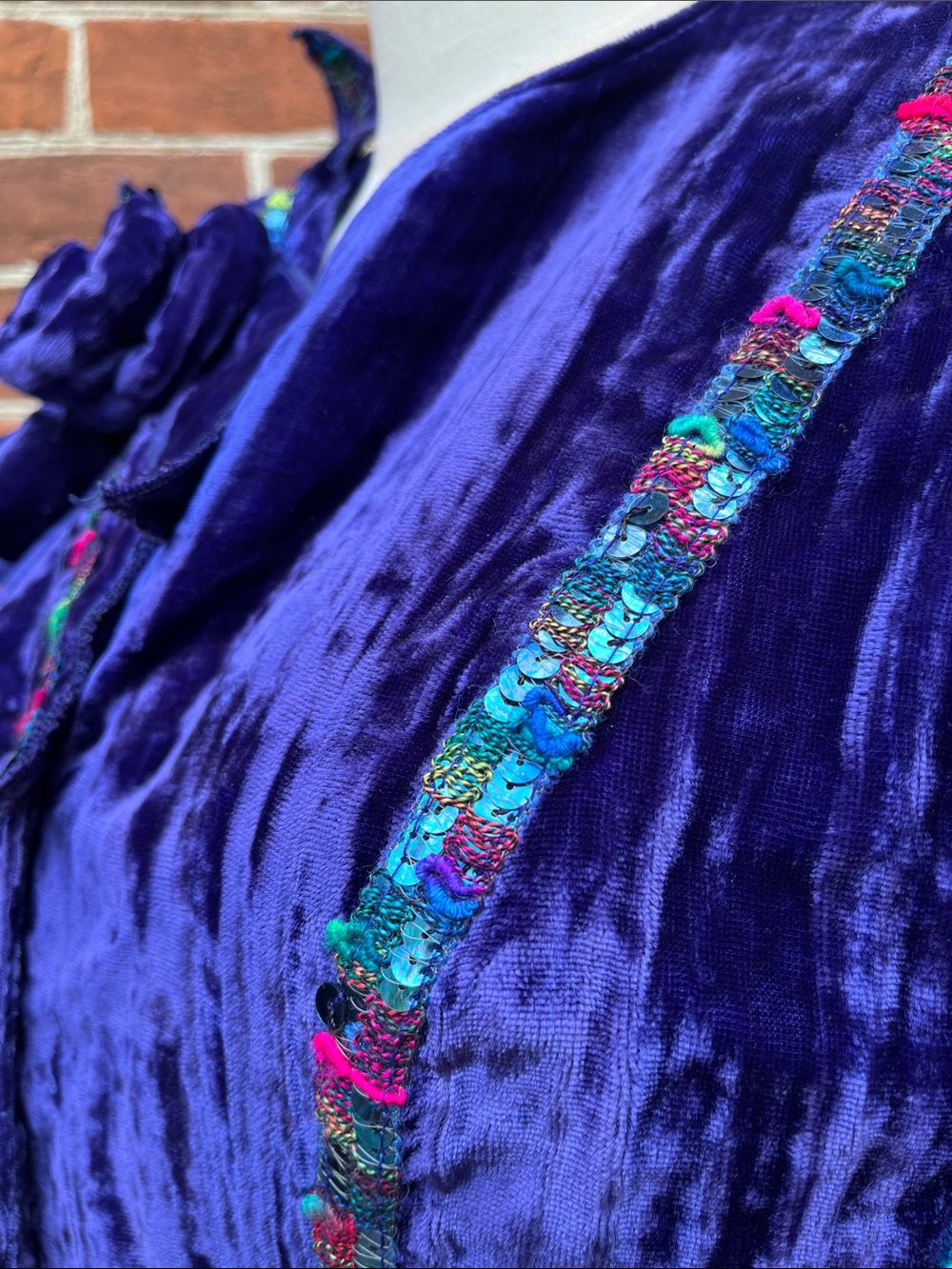 Vintage Deep Purple Crushed Velvet Puff Sleeve Top - Picture 5 of 6
